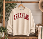 cream Arkansas crewneck sweatshirt with red lettering