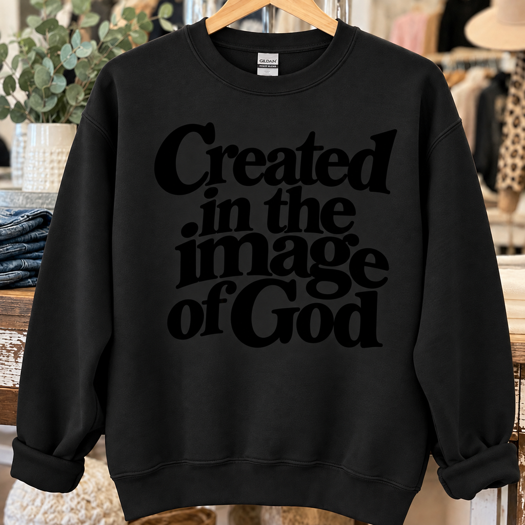 Black sweatshirt with black Created in the Image of God design