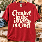 Red Comfort Colors tee with cream Created in the Image of God design