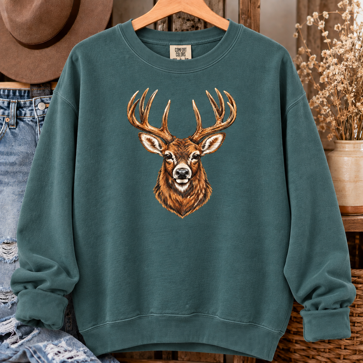 Blue Spruce Deer Comfort Colors sweatshirt
