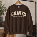 Graves Church Gildan sweatshirt in dark chocolate