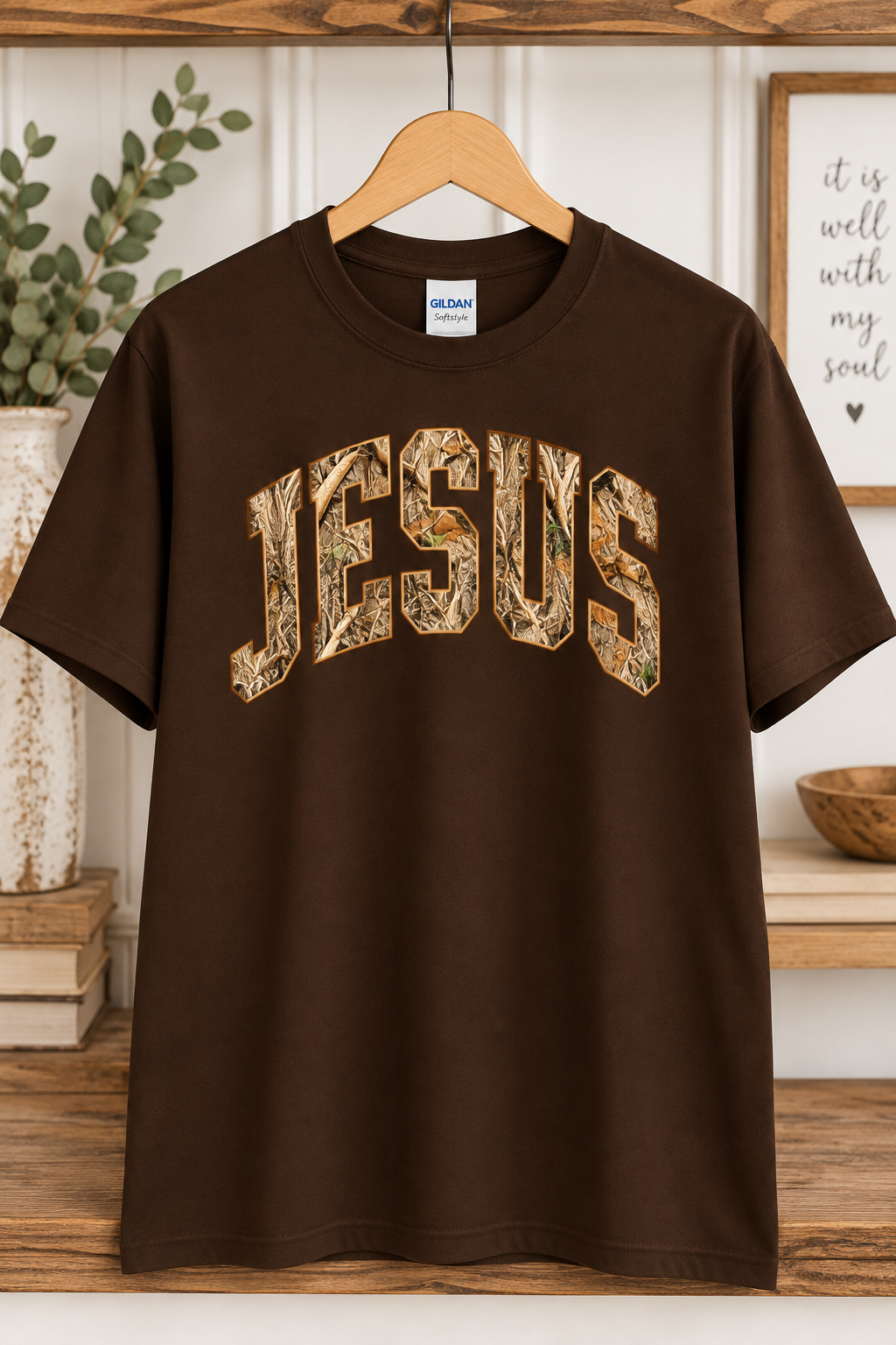 Jesus Camo Gildan Tee - Dark Chocolate