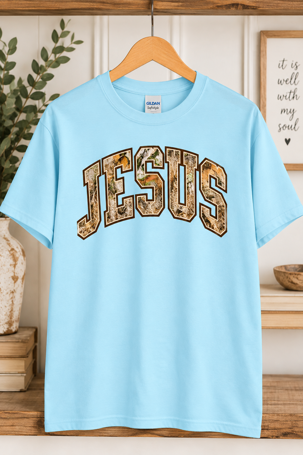 Jesus Camo Gildan Tee - Light Blue