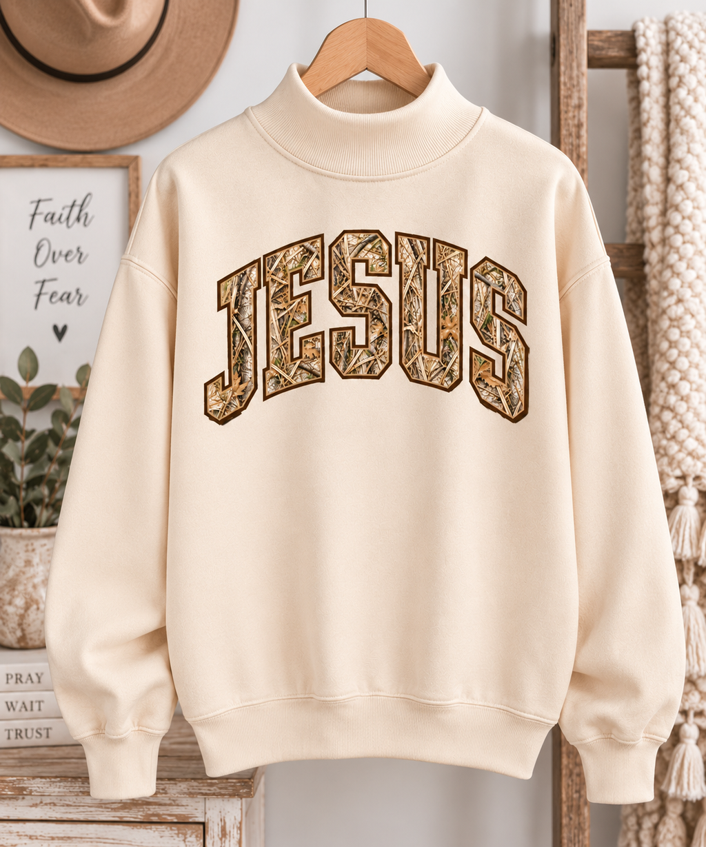 Jesus Camo Varsity Mockneck - Apricot