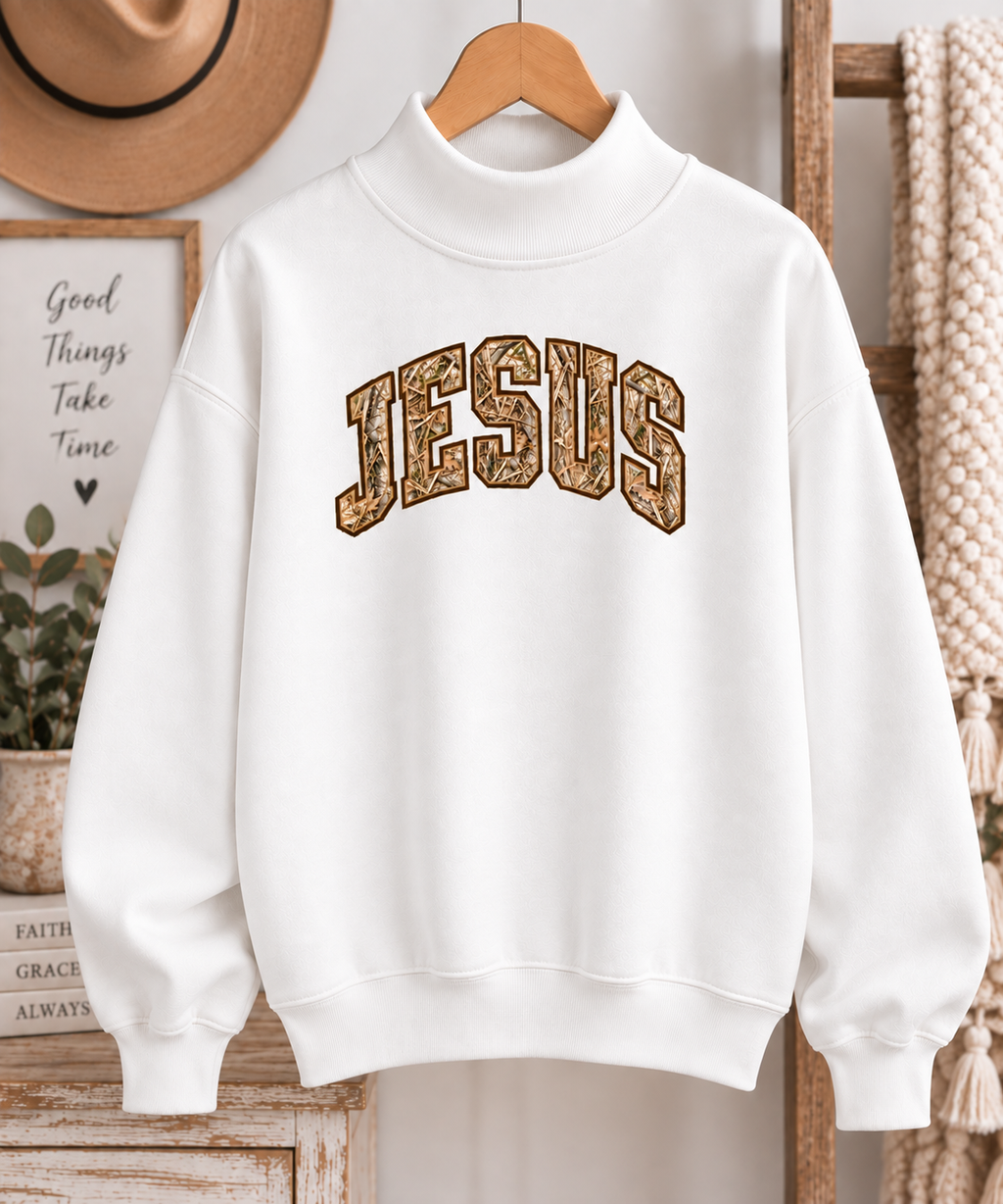 Jesus Camo Varsity Mockneck - White