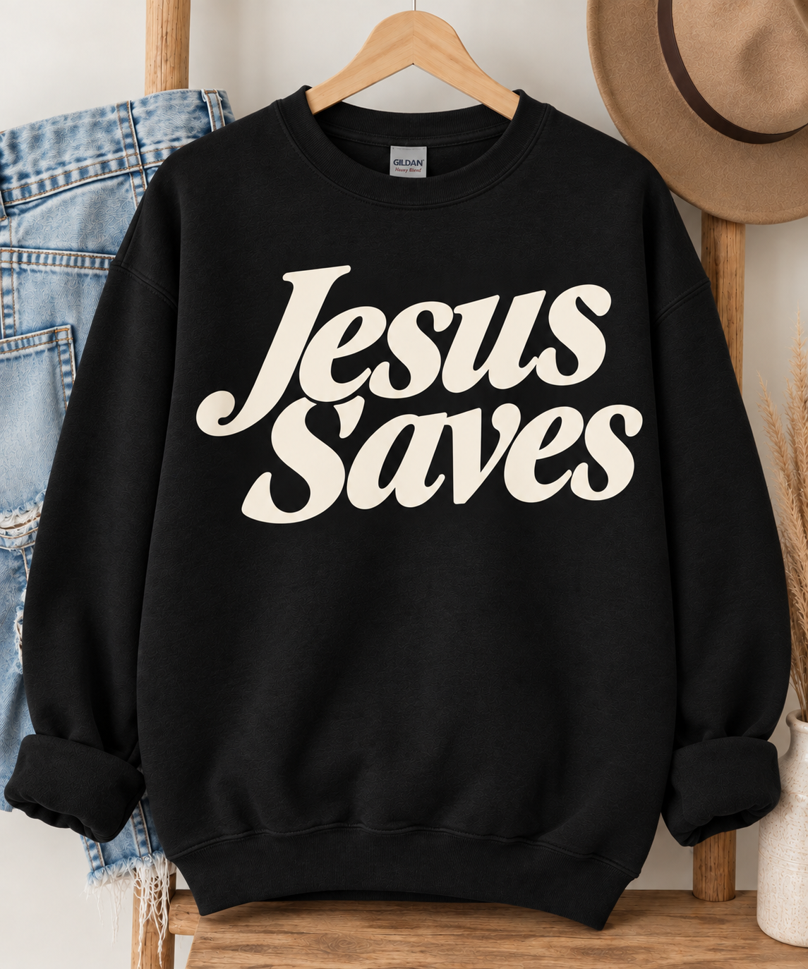 Jesus Saves Gildan Sweatshirt in Black