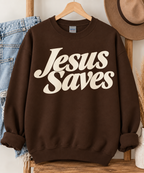 Jesus Saves Gildan Sweatshirt in Dark Chocolate