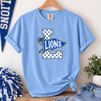 Lakewood Lions polka dot Comfort Colors tee in hydrangea blue