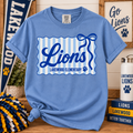 Lakewood striped bow Lions Comfort Colors tee in Mystic Blue