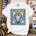 Lakewood striped lion Comfort Colors tee in White