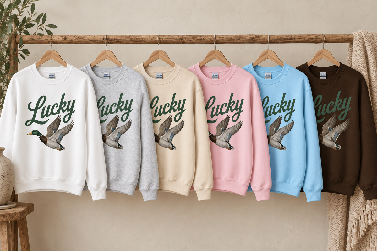 Lucky Duck Gildan Sweatshirt in all six colors