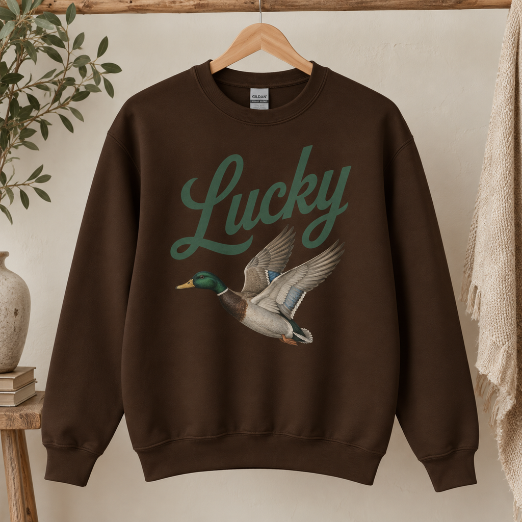 Lucky Duck Gildan Sweatshirt in Dark Chocolate