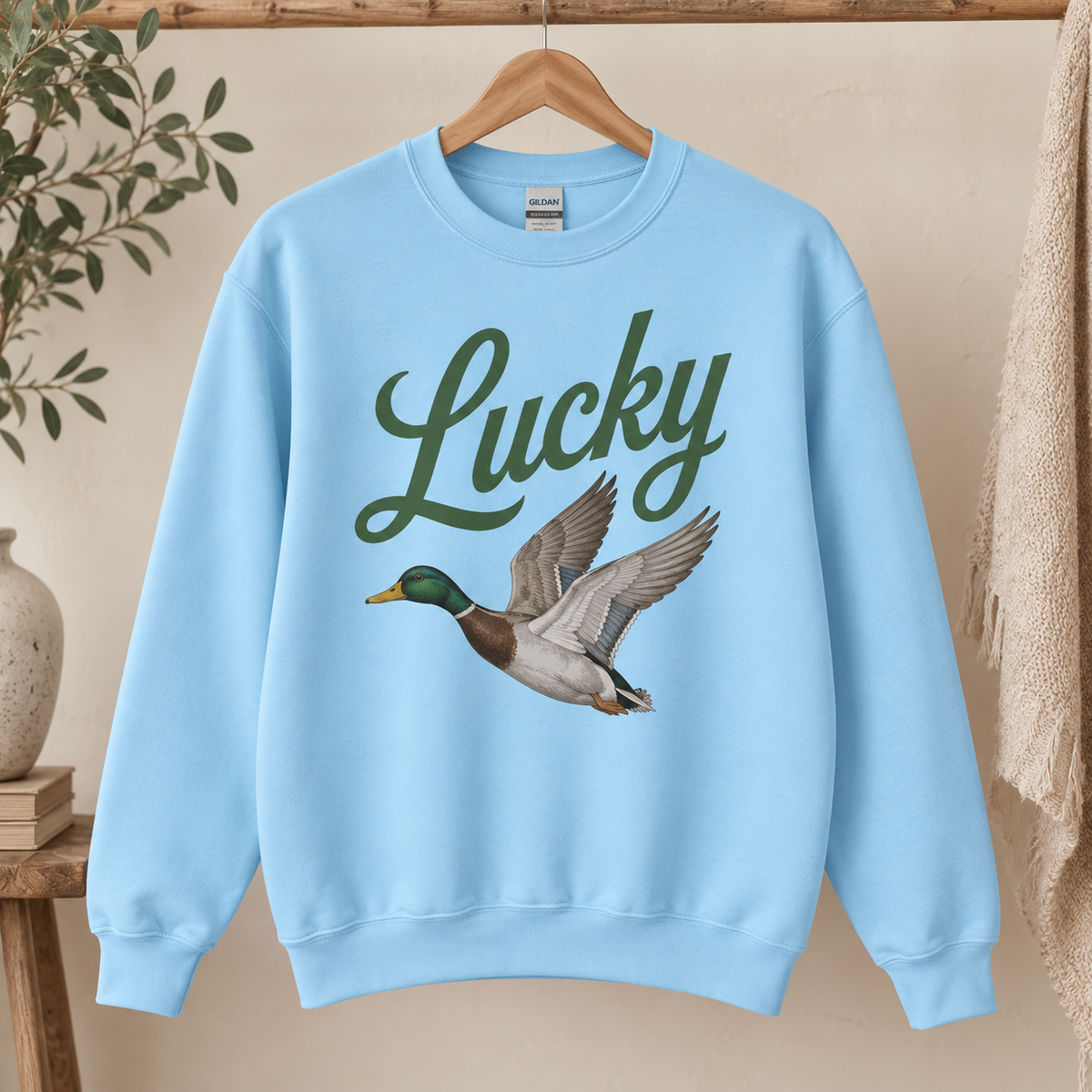 Lucky Duck Gildan Sweatshirt in Light Blue