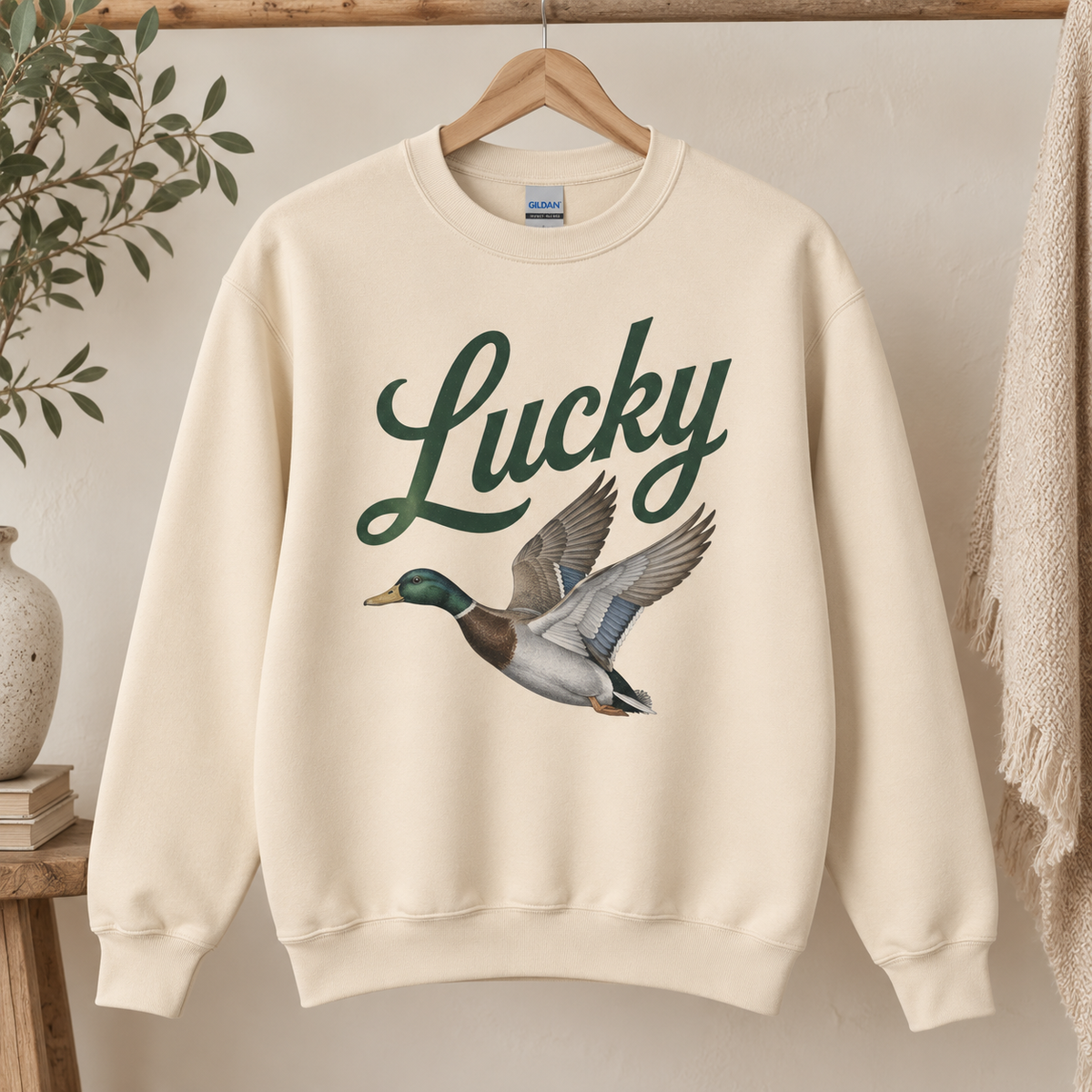 Lucky Duck Gildan Sweatshirt in Sand