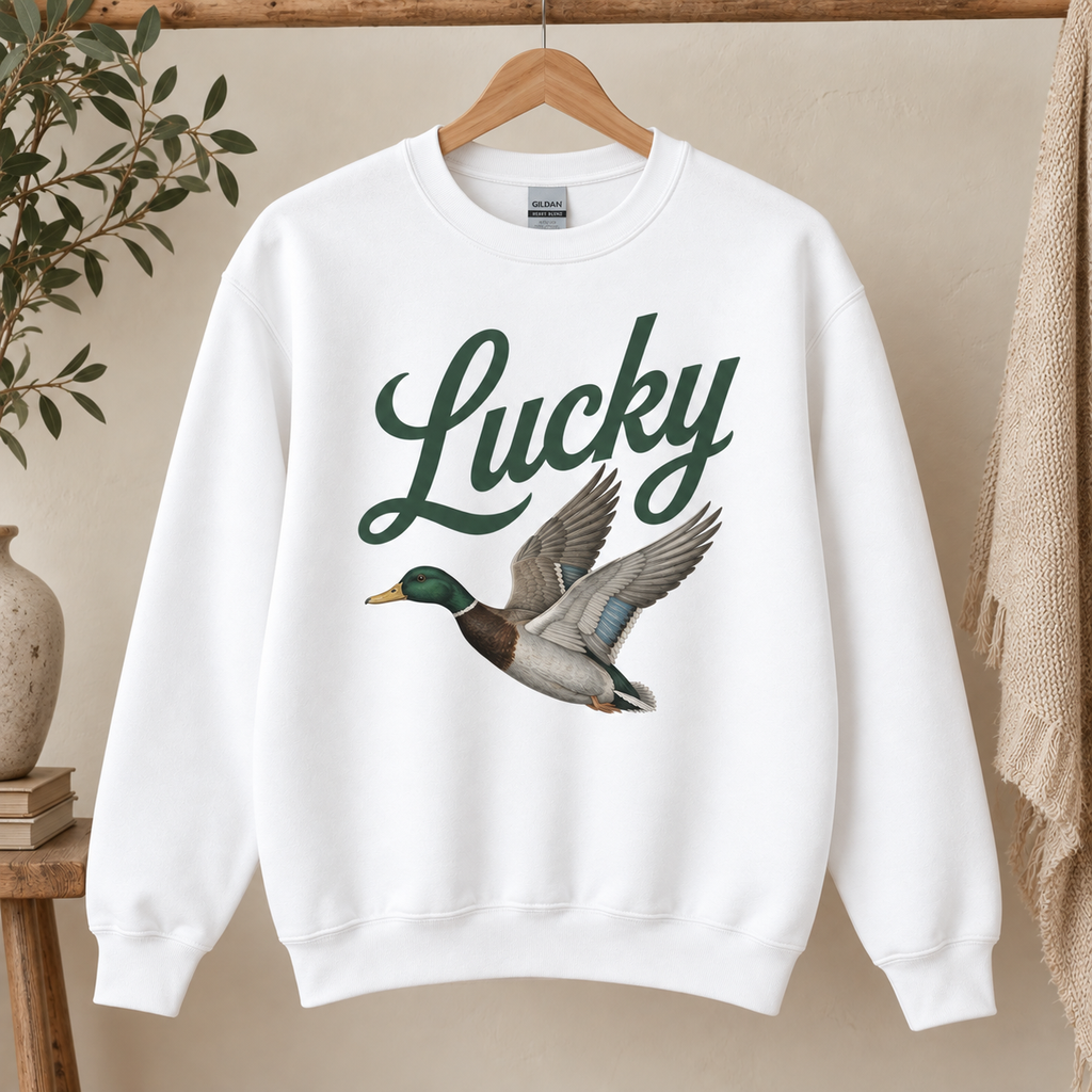 Lucky Duck Gildan Sweatshirt in White