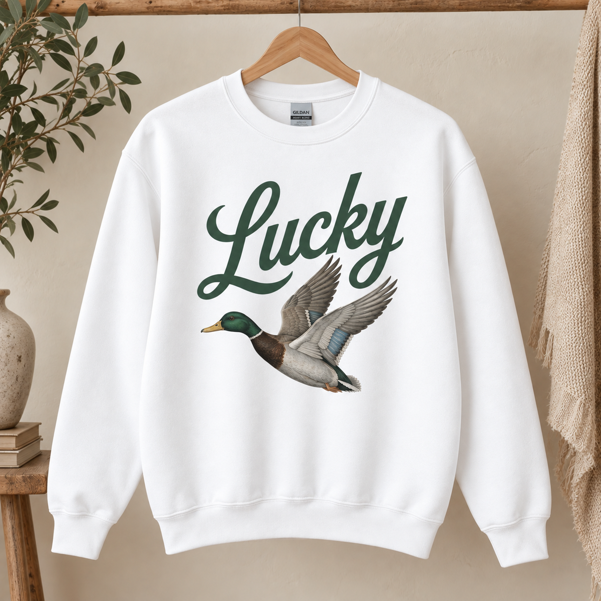Lucky Duck Gildan Sweatshirt in White