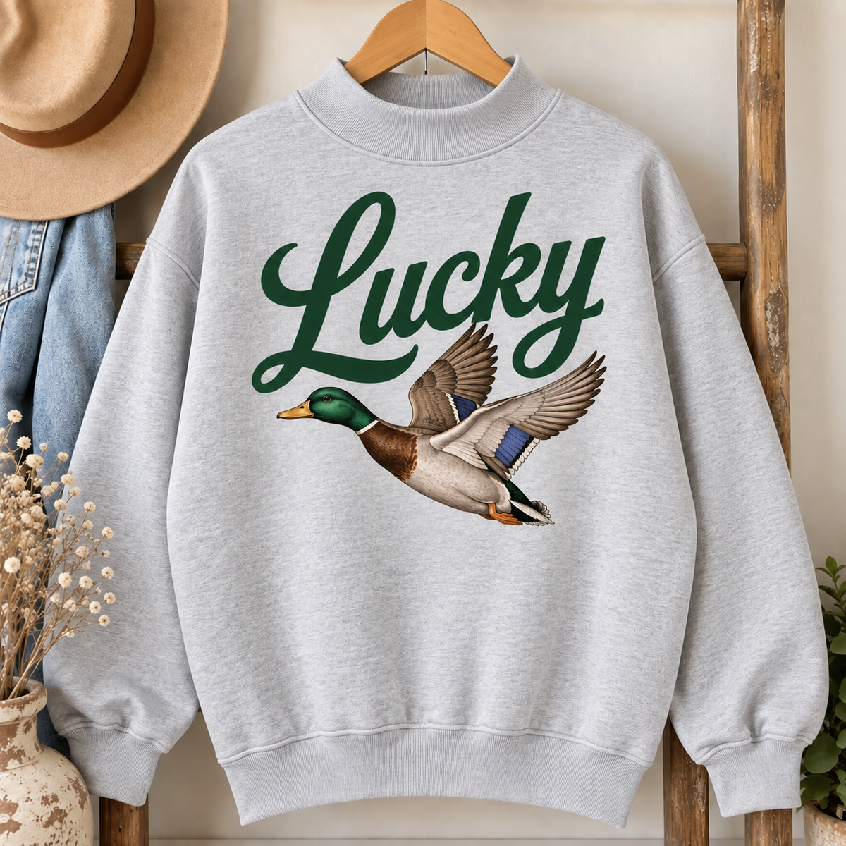 Lucky mallard mock neck sweatshirt in gray