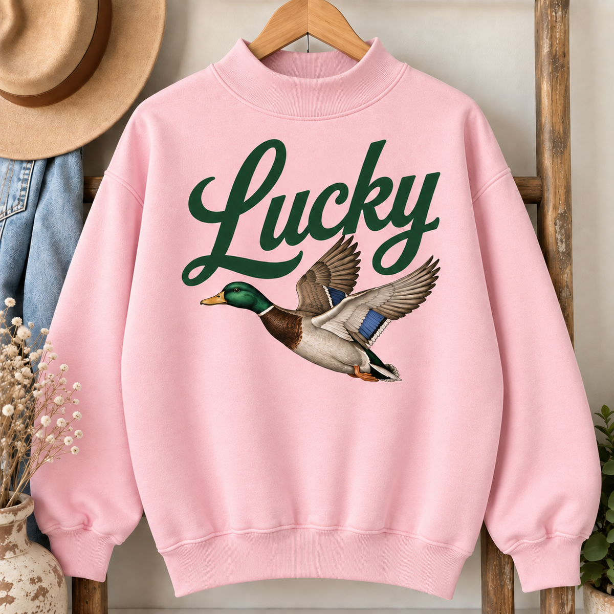 Lucky mallard mock neck sweatshirt in pink