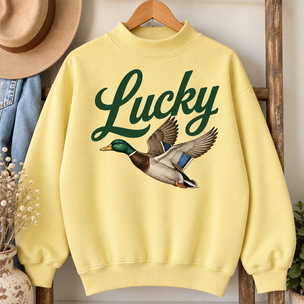 Lucky mallard mock neck sweatshirt in yellow