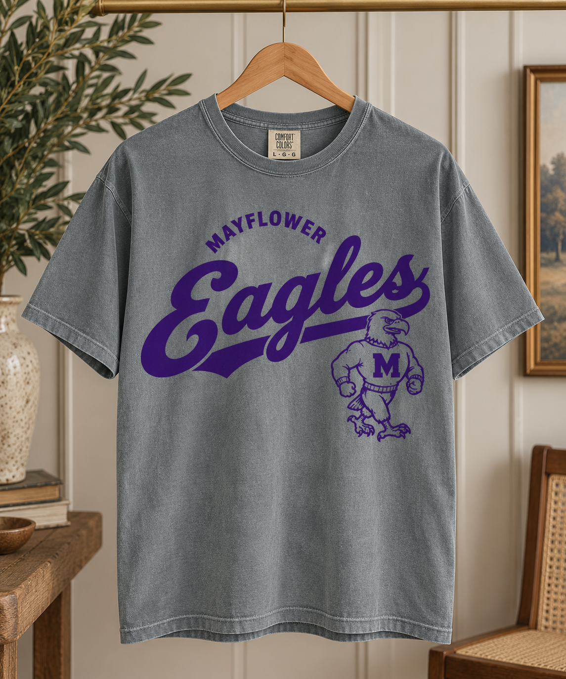 Mayflower Eagles Vintage Comfort Colors Tee in charcoal