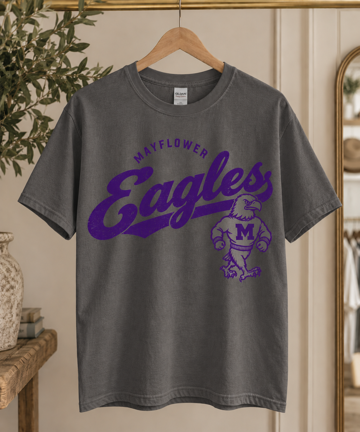 Mayflower Eagles Vintage Gildan Tee - charcoal