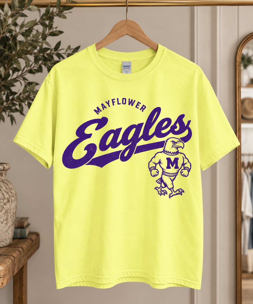 Mayflower Eagles Vintage Gildan Tee - neon yellow