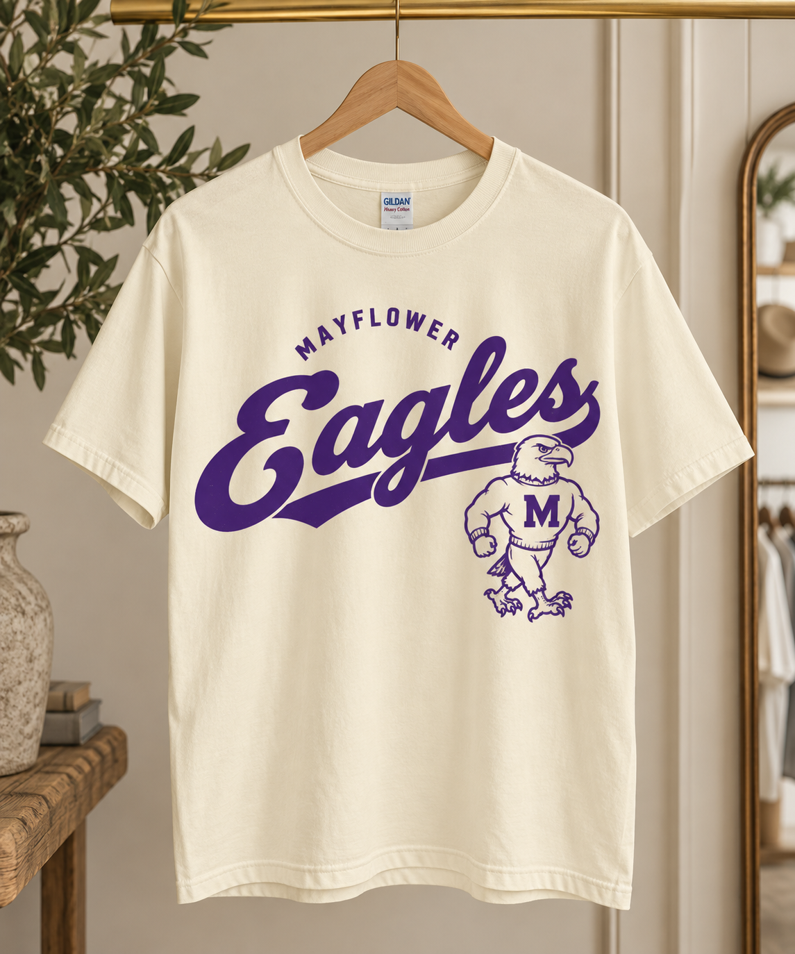 Mayflower Eagles Vintage Gildan Tee in tan