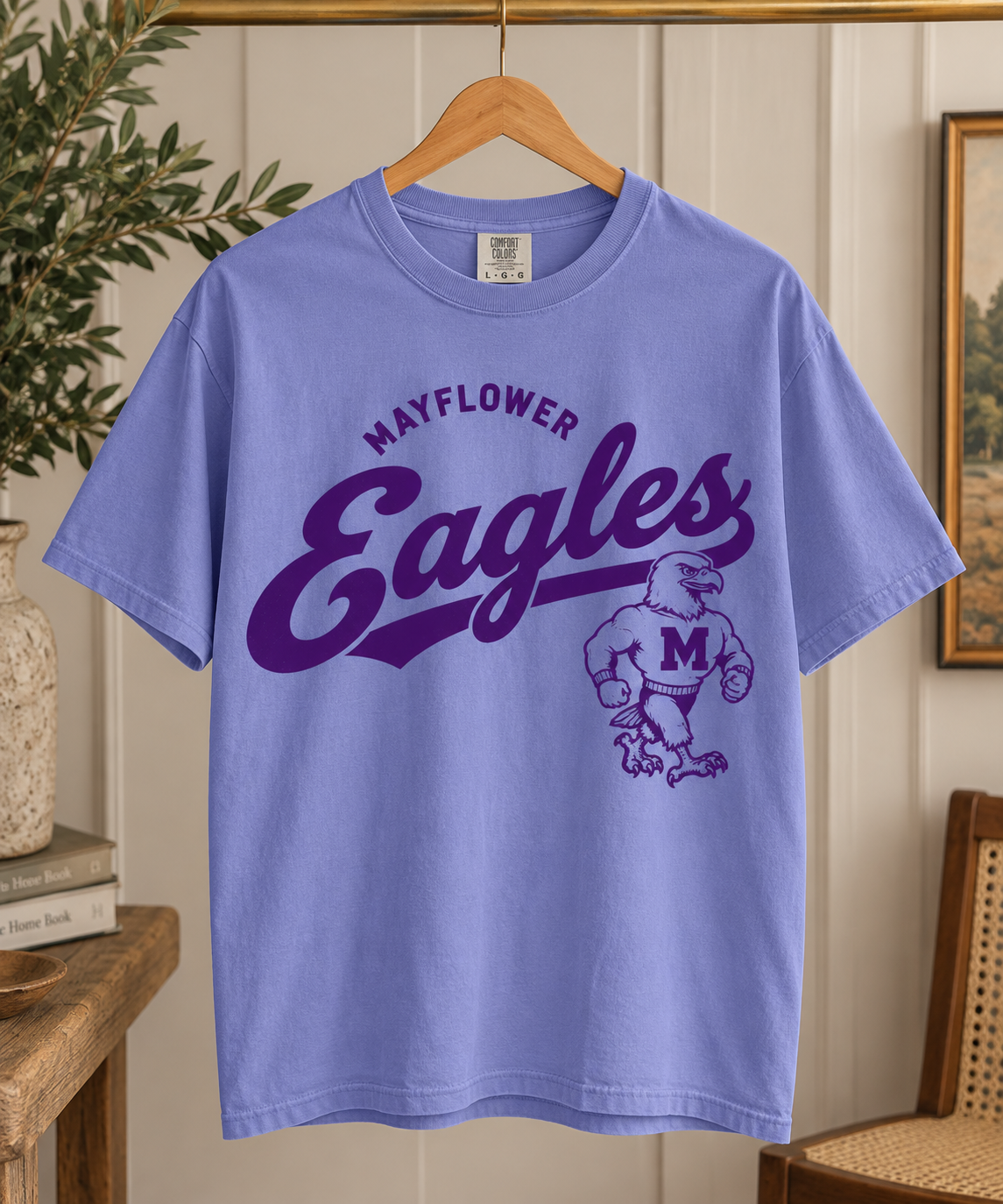 Mayflower Eagles Vintage Comfort Colors Tee in purple