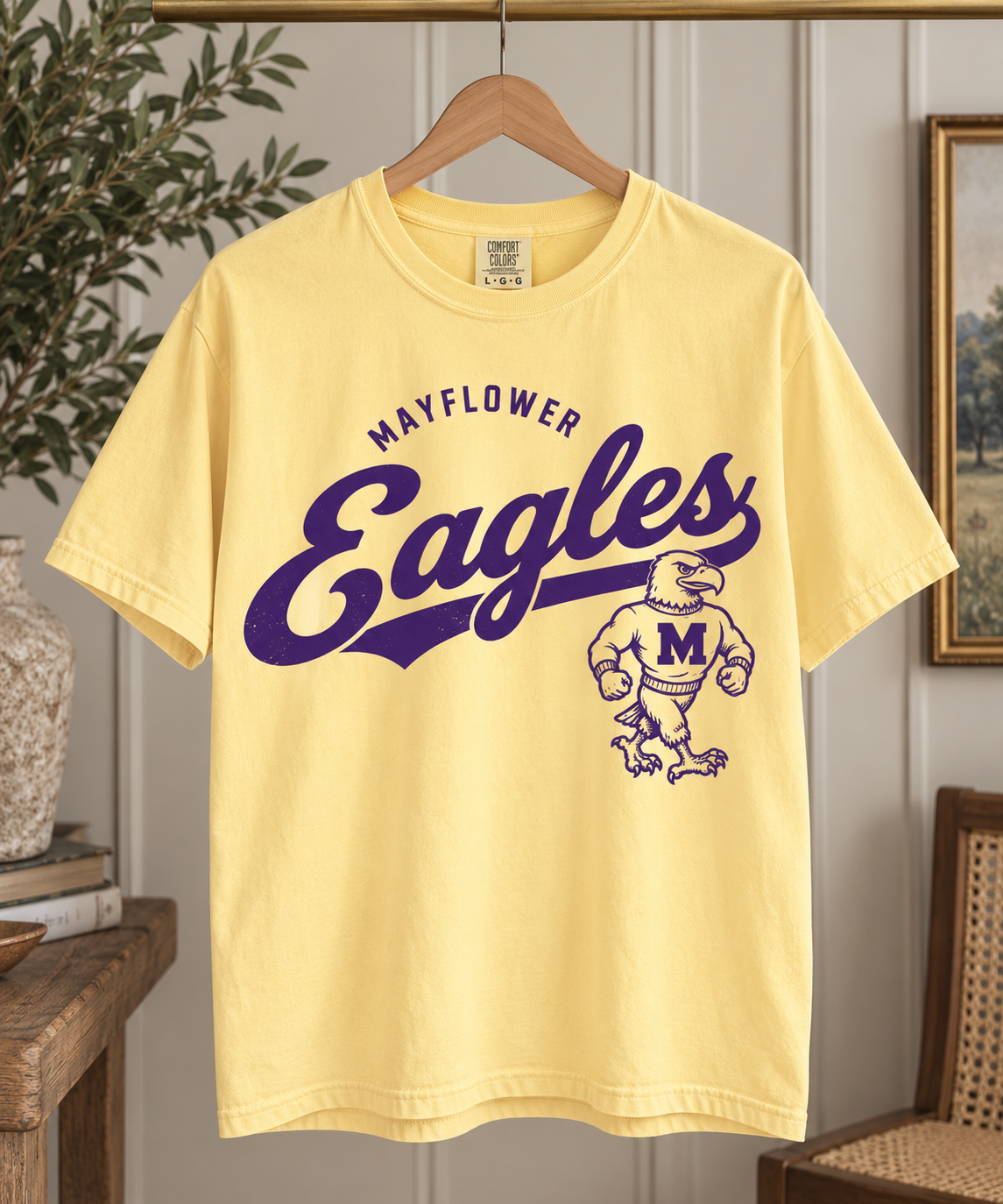 Mayflower Eagles Vintage Comfort Colors Tee in yellow