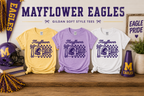 Mayflower Pennant Gildan Softstyle T-Shirt in Butter Yellow, Violet, and White