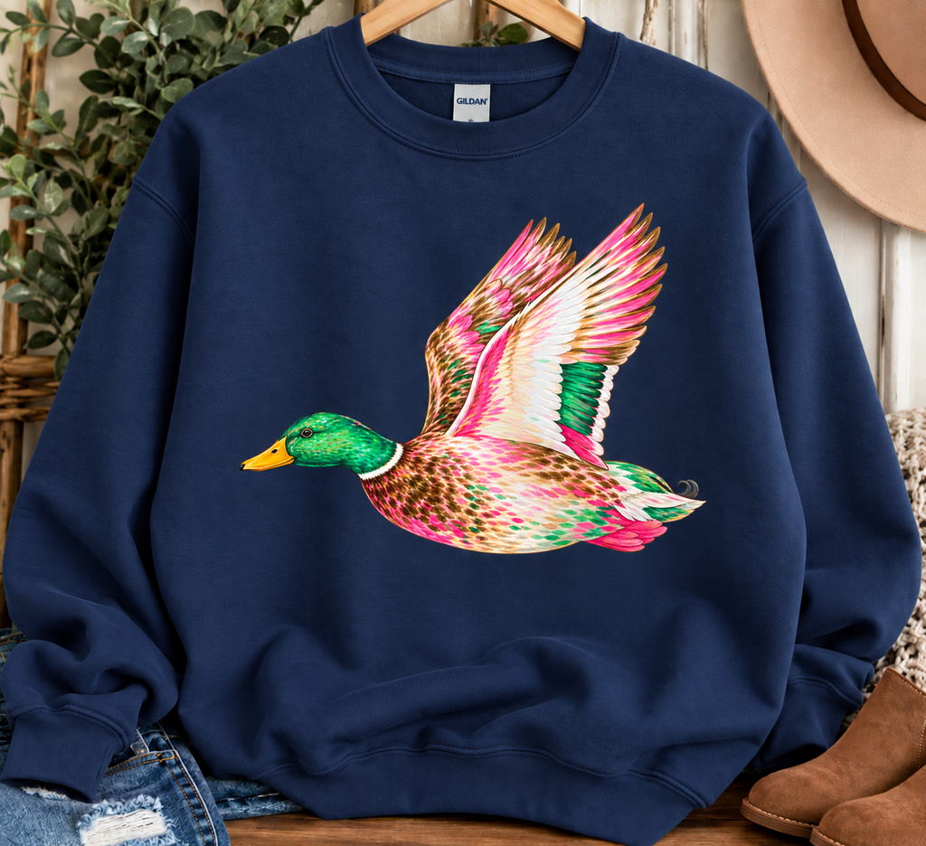 Pink Mallard Gildan Sweatshirt - Navy