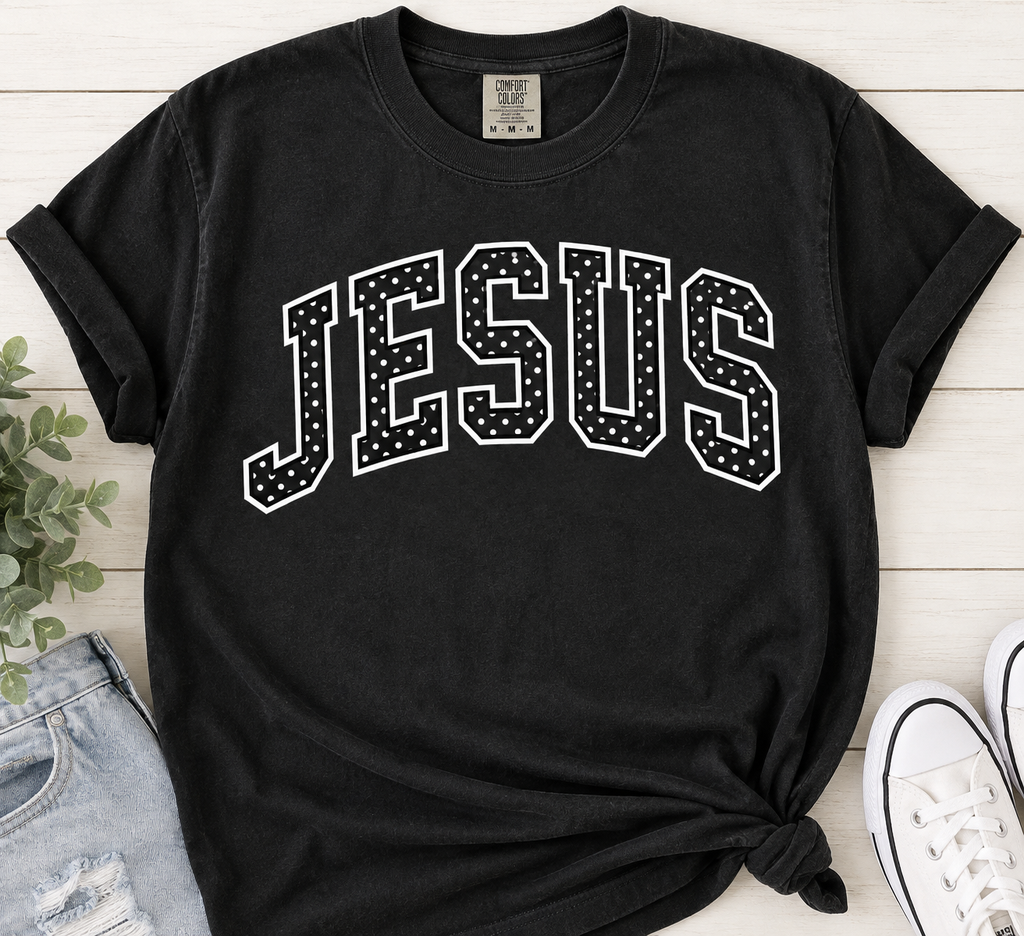 Black Polka Dot Jesus Comfort Colors T-shirt