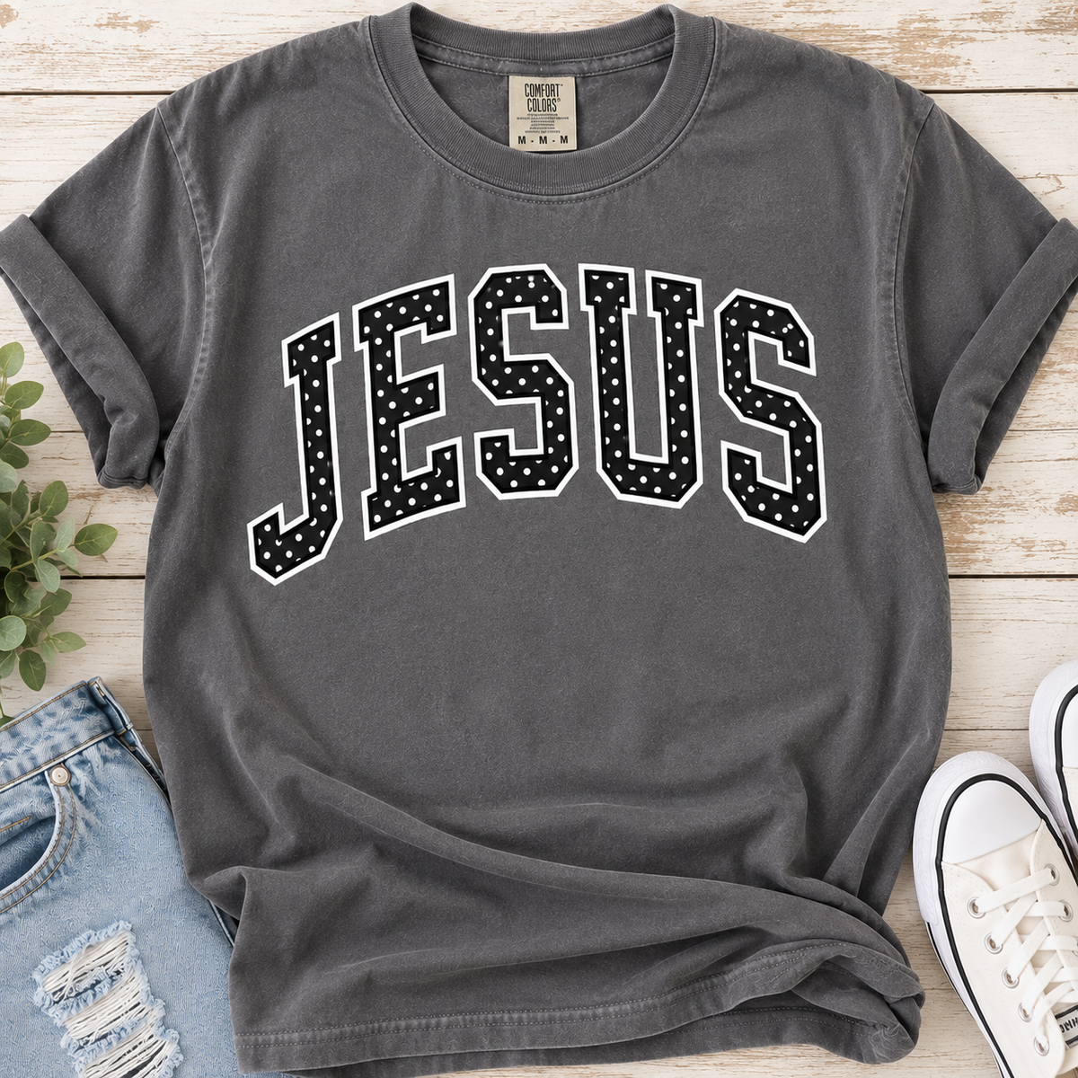 Gray Polka Dot Jesus Comfort Colors T-shirt