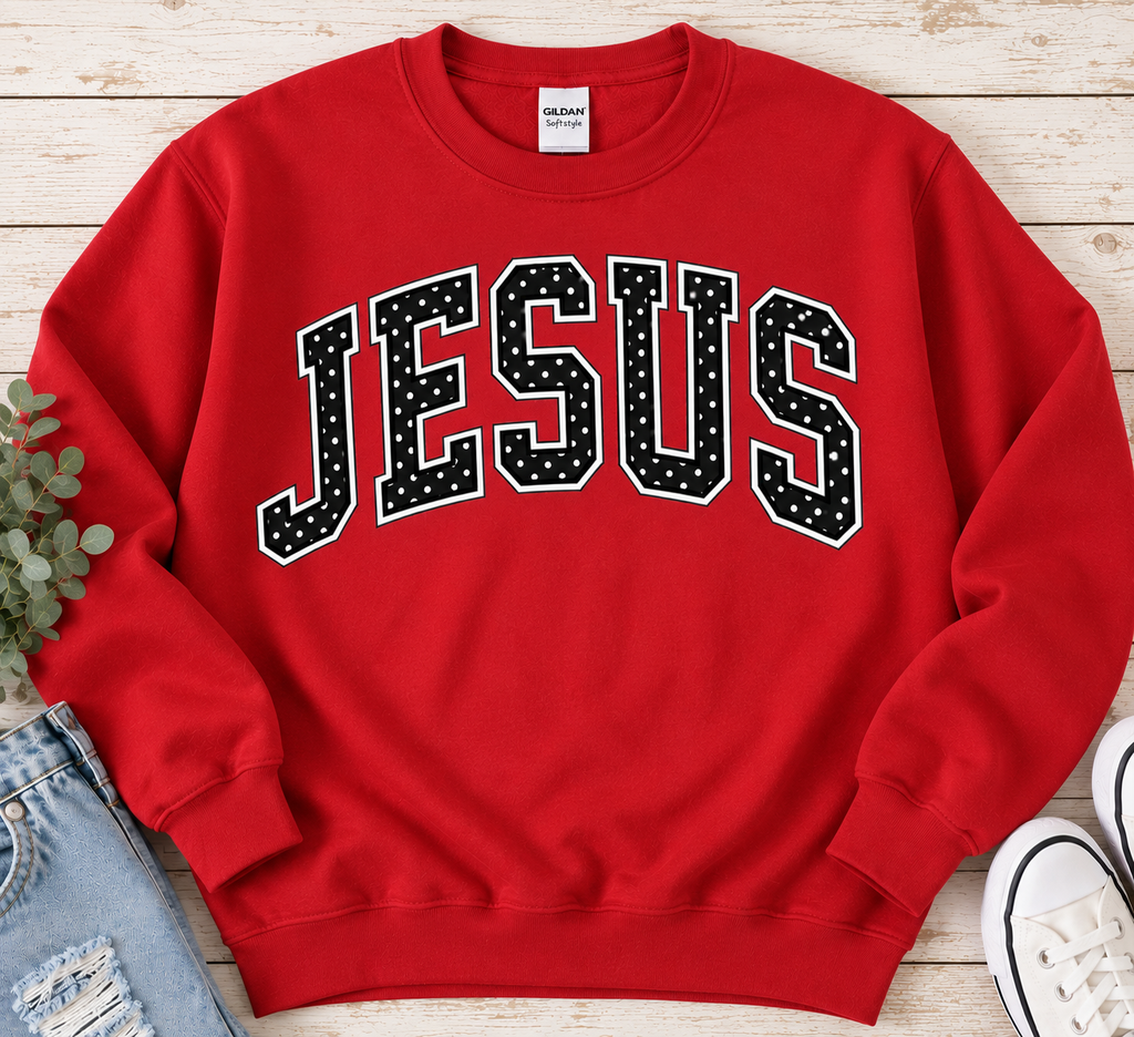 Red Polka Dot JESUS Gildan Sweatshirt