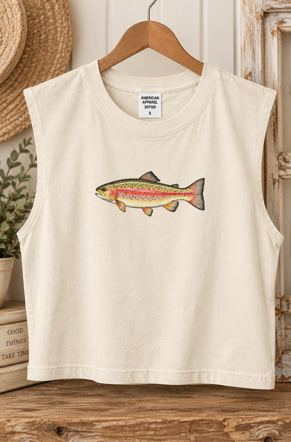 Rainbow Trout Muscle Tank - Faded Cream
