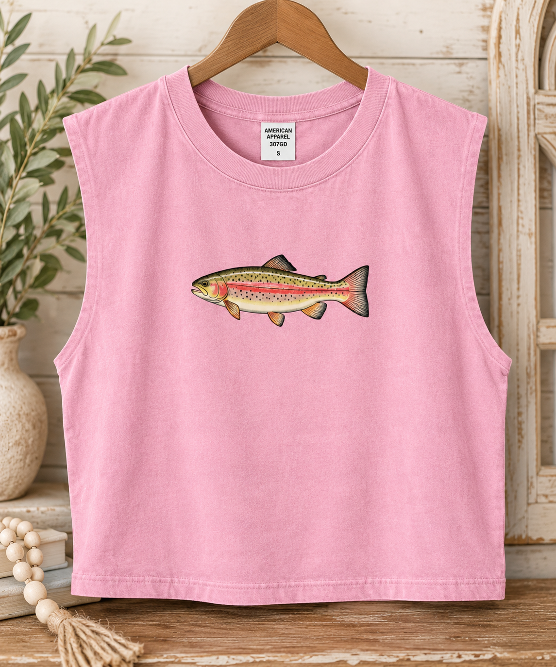 Rainbow Trout Muscle Tank - Faded Powder Pink