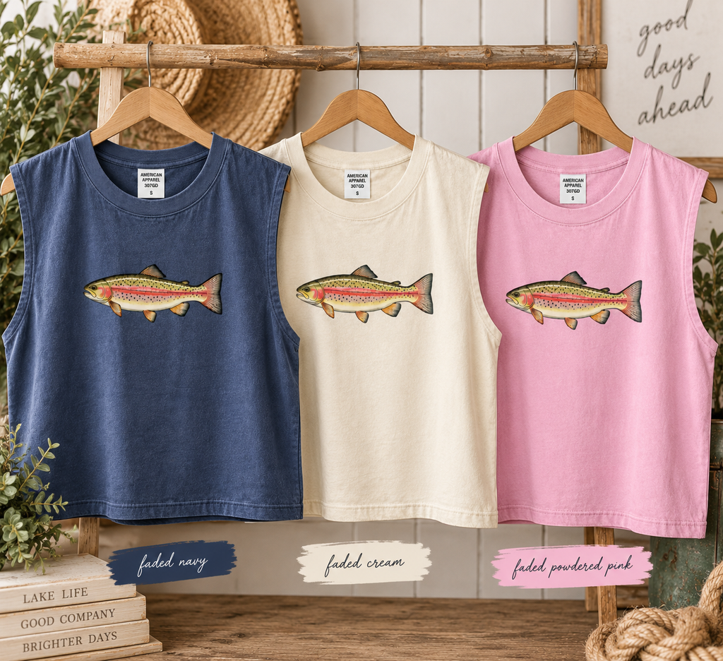 Rainbow Trout Muscle Tank color choices
