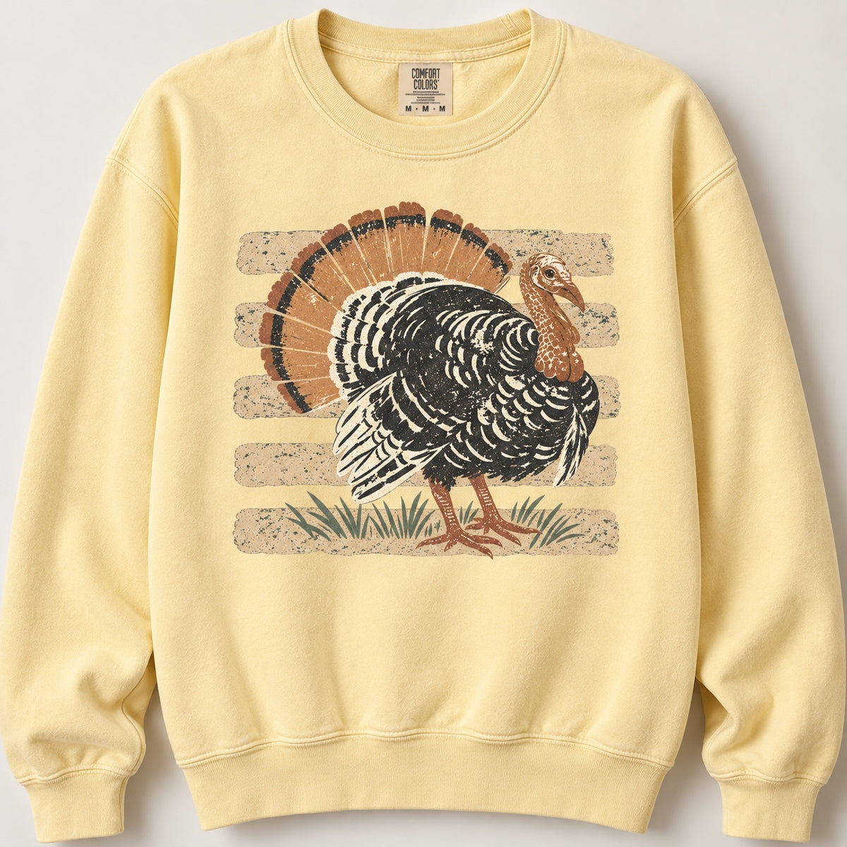 Striped Turkey Comfort Colors sweatshirt in Butter
