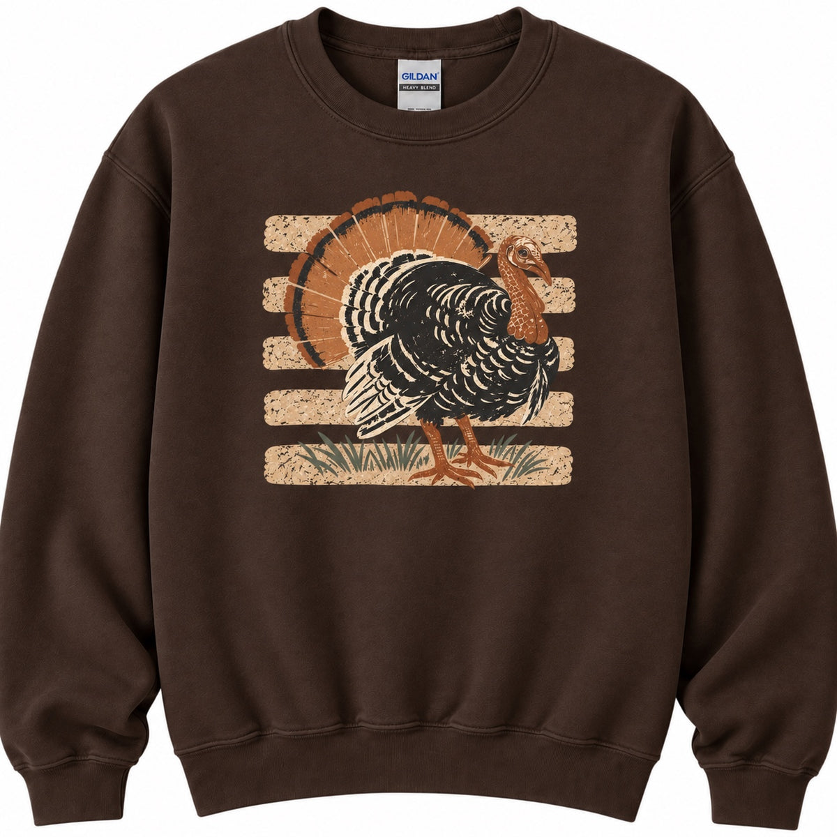 Striped Turkey Gildan sweatshirt in Dark Chocolate