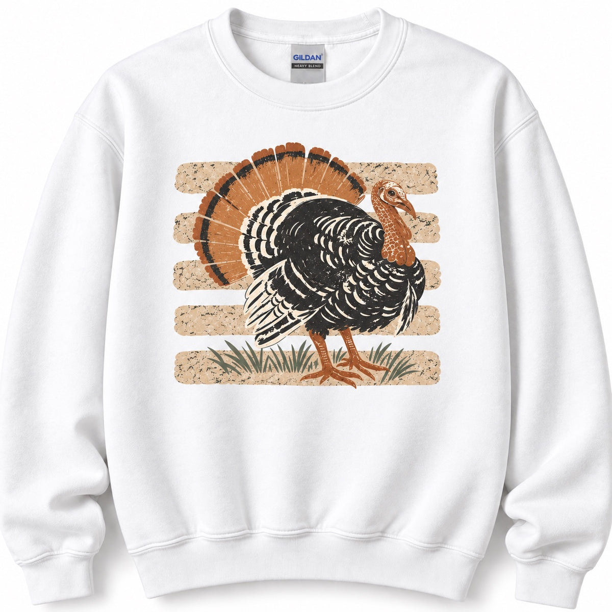 Striped Turkey Gildan sweatshirt in White