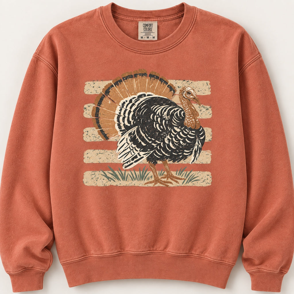 Striped Turkey Comfort Colors sweatshirt in Terracotta