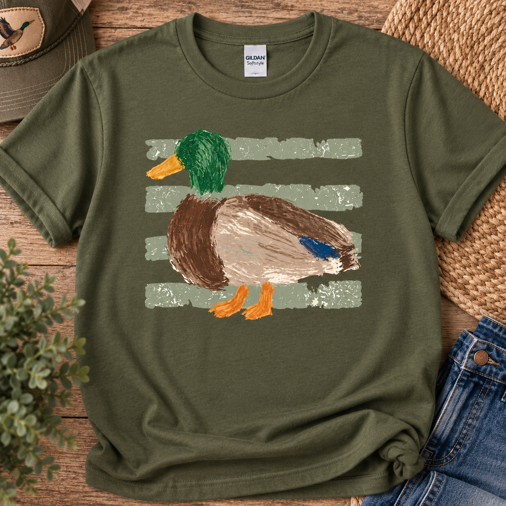 Watercolored Mallard Tee - Military Green