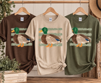 Watercolored Mallard Tee rack photo - Chocolate Brown, Dune Mist, and Military Green