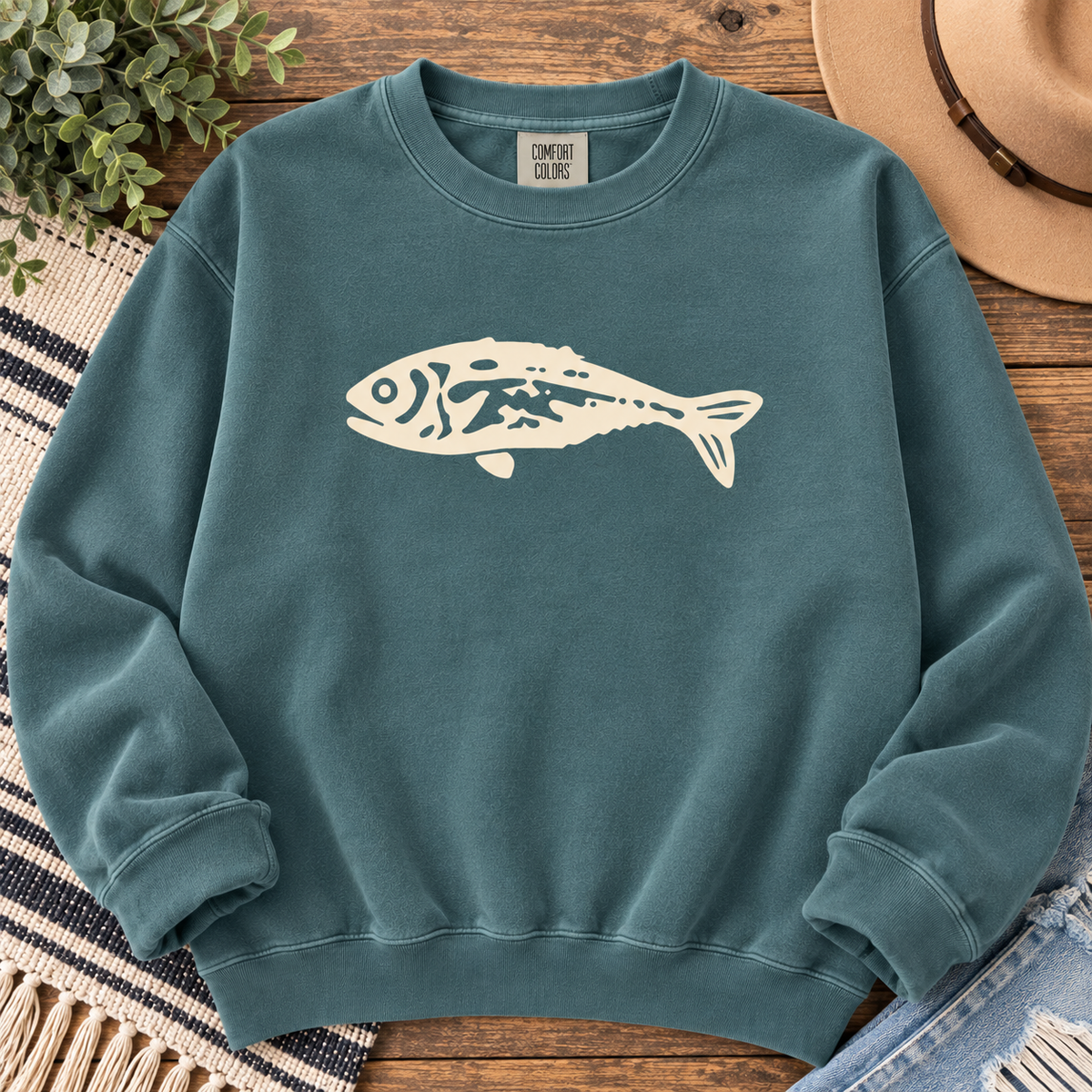 White Fish Comfort Color sweatshirt in Blue Spruce