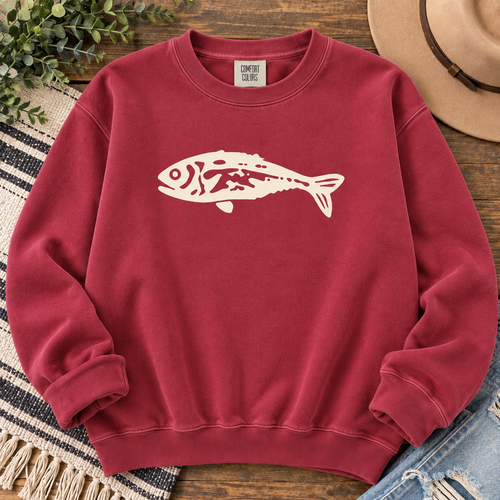 White Fish Comfort Color sweatshirt in Crimson