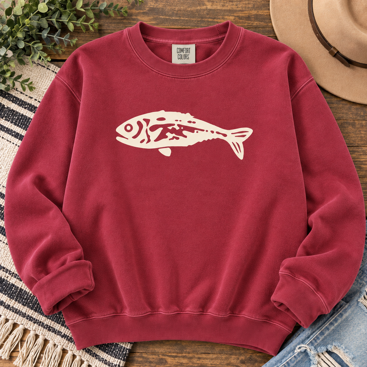 White Fish Comfort Color sweatshirt in Crimson