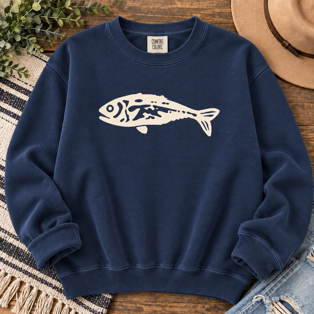 White Fish Comfort Color sweatshirt in True Navy