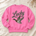 Youth Lucky Duck Sweatshirt - Safety Pink