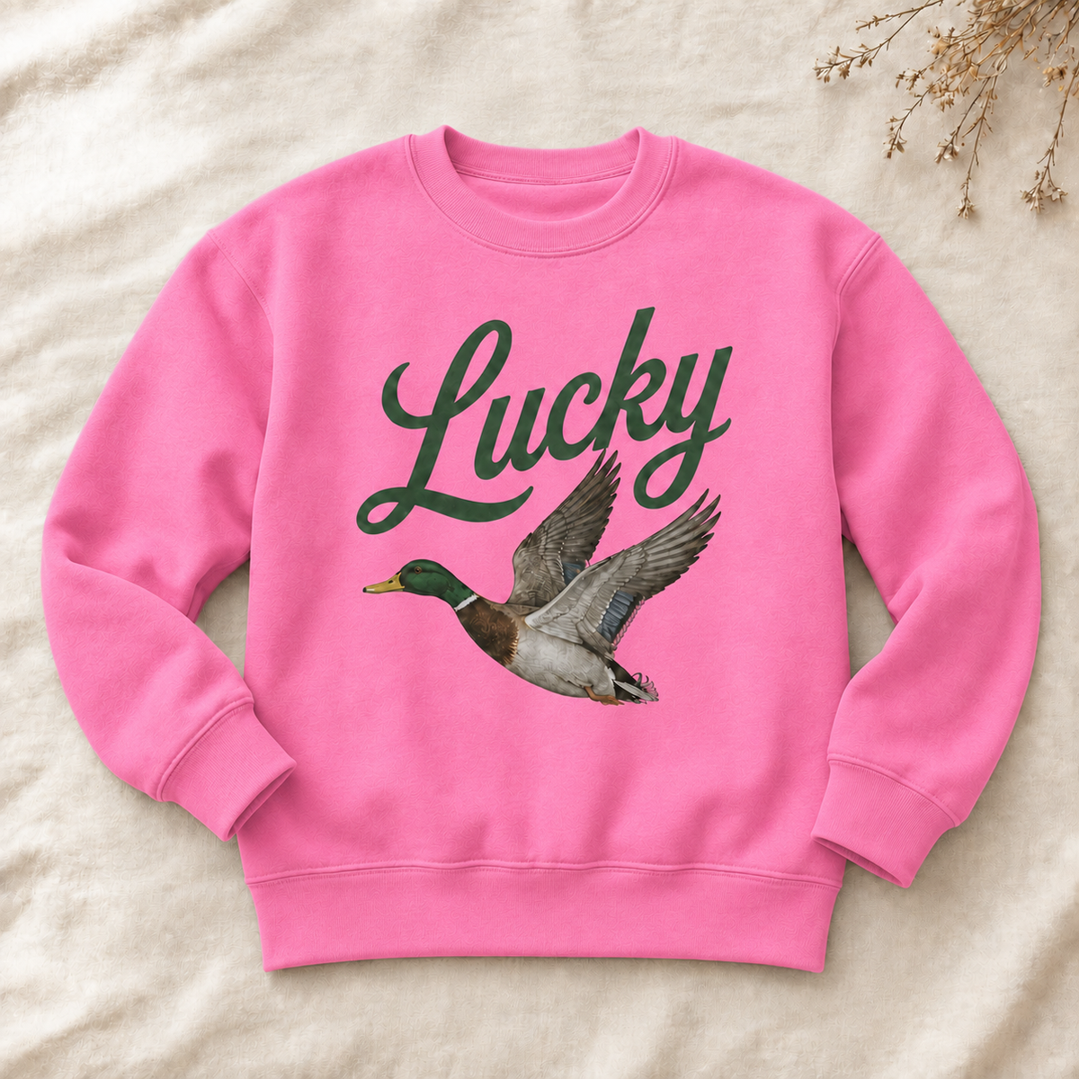 Youth Lucky Duck Sweatshirt - Safety Pink